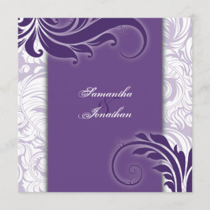 Wedding Invitation Purple & White Elegant Swirls