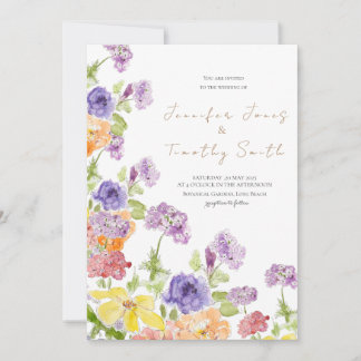 Wedding invitation purple yellow and orange flower