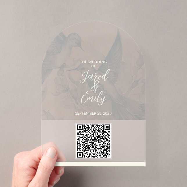 Wedding Invitation QR Code Soft Hummingbird Design (Insitu (Handheld))
