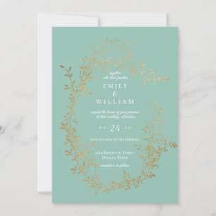 Wedding Invitation Rare Teal Blue Green Gold