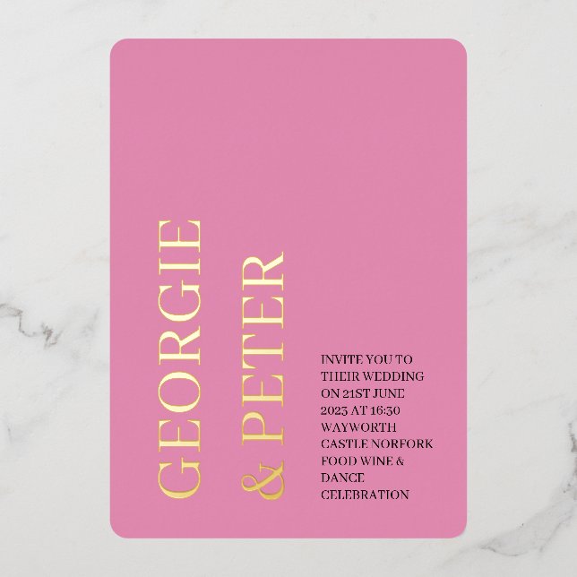 Wedding Invitation - Real Foil Text Soft Pink (Front)