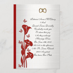 Wedding Invitation red calla lily and butterflies