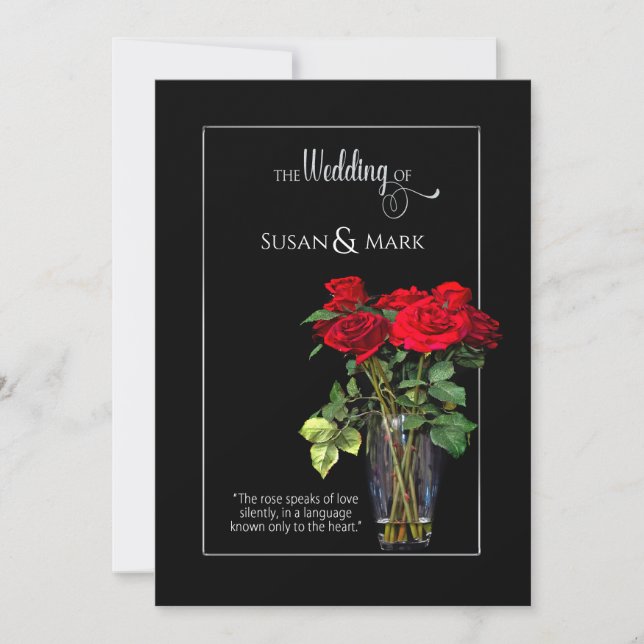 Wedding Invitation, Red Rose Collection/Black Invitation (Front)