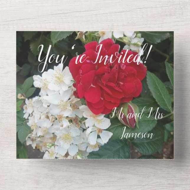 Wedding Invitation Red Roses All In One (Front)