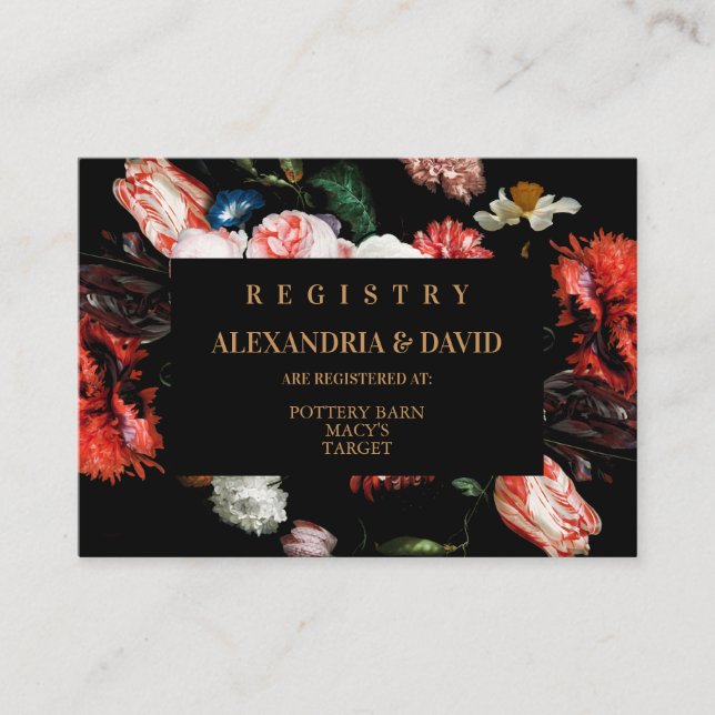 Wedding Invitation Registry Card Dark Red Floral (Front)