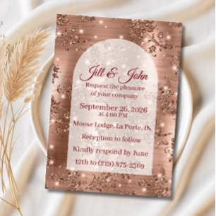 Wedding Invitation Rose Gold Arched Glitter