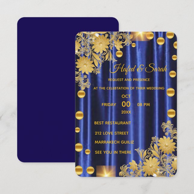 Wedding Invitation Royal Blue and Gold, Wedding In (Front/Back)