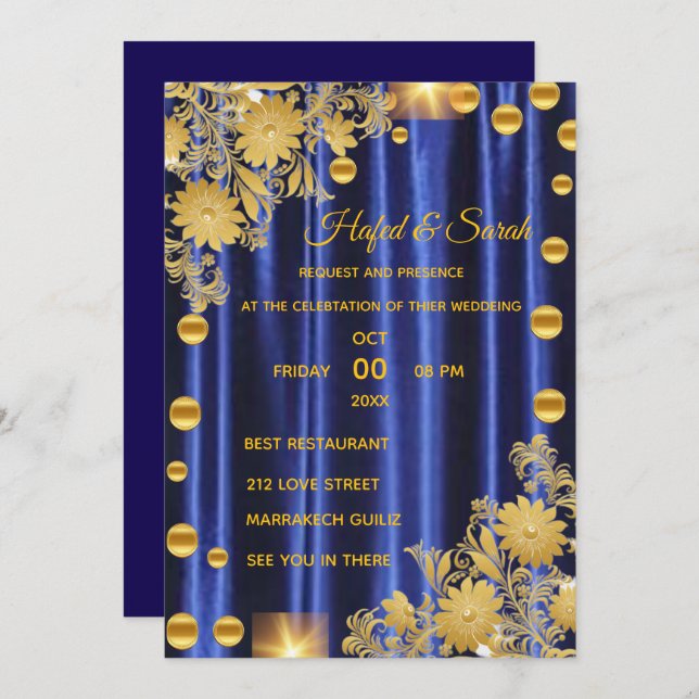 Wedding Invitation Royal Blue and Gold, Wedding In (Front/Back)