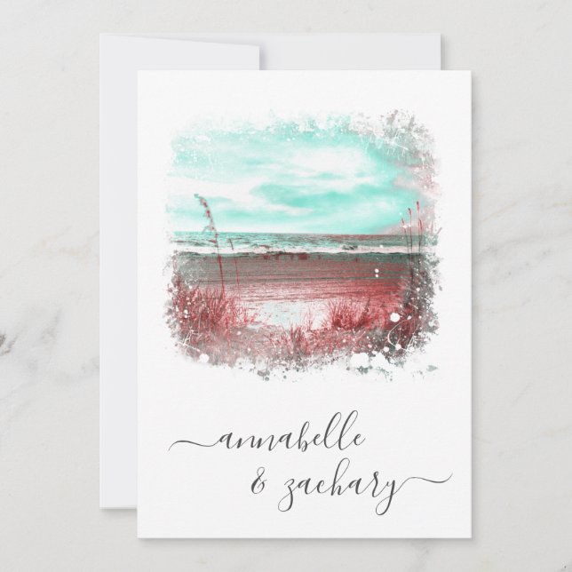 *~* WEDDING INVITATION + RSVP - Beach QR AR7 (Front)