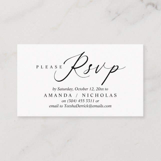 Wedding Invitation RSVP, Calligraphy Script Design (Front)