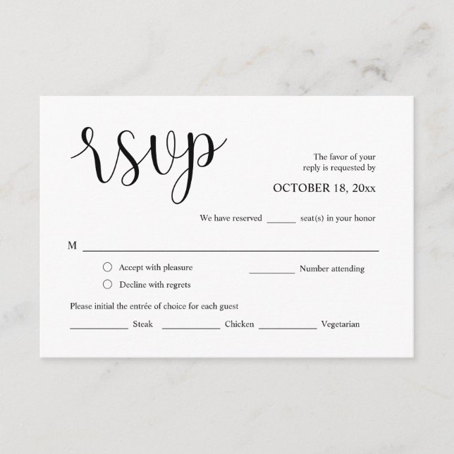 Wedding Invitation RSVP, Meal Options Card (Front)