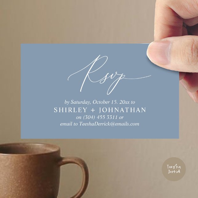 Wedding Invitation RSVP, Modern Romantic Reminder (Wedding Invitation RSVP Modern Minimalist Design Reminder Email Phone Texting in Dusty Blue)