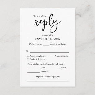Wedding Invitation RSVP Respond, Meal options Card
