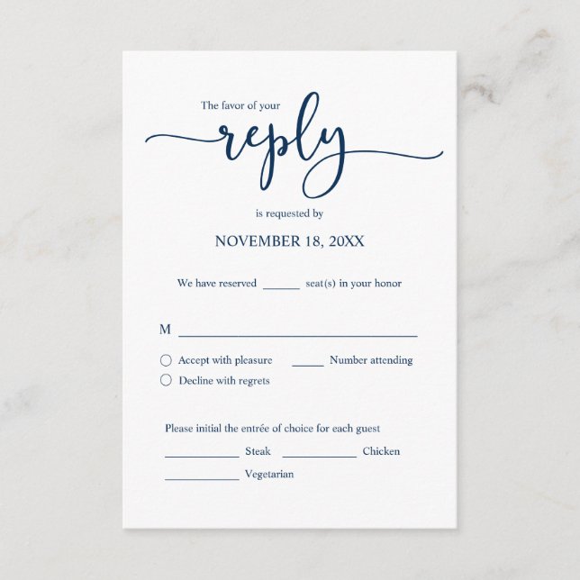 Wedding Invitation RSVP Respond, Meal options Card (Front)