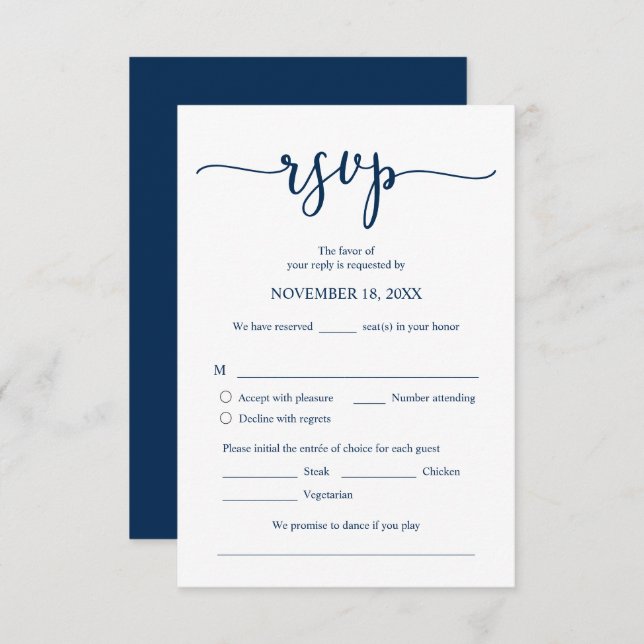 Wedding Invitation RSVP Respond, Meal options Card (Front/Back)