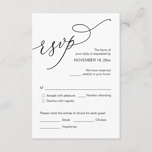 Wedding Invitation RSVP Respond, Meal options Card (Front)