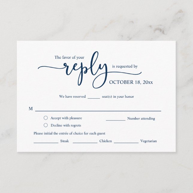Wedding Invitation RSVP Respond, Meal Options Card (Front)