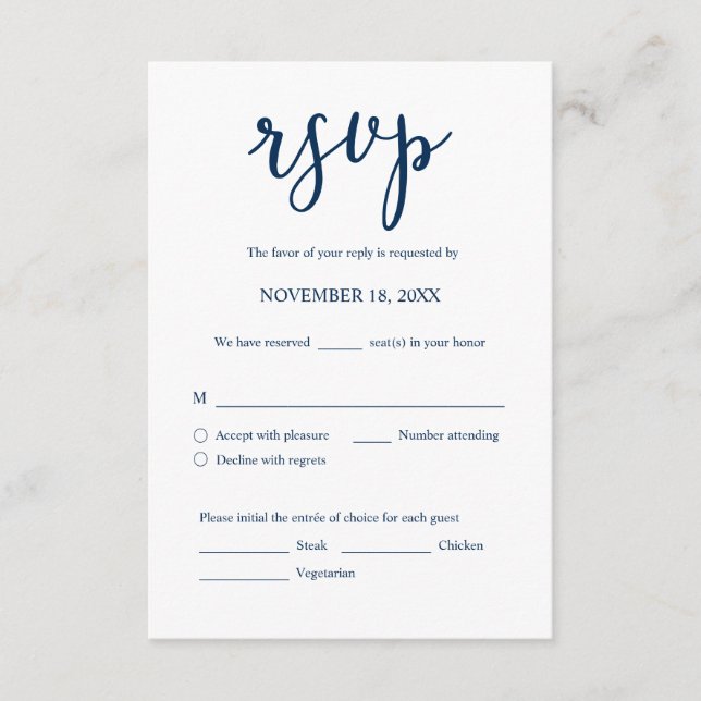 Wedding Invitation RSVP Respond, Meal options Card (Front)