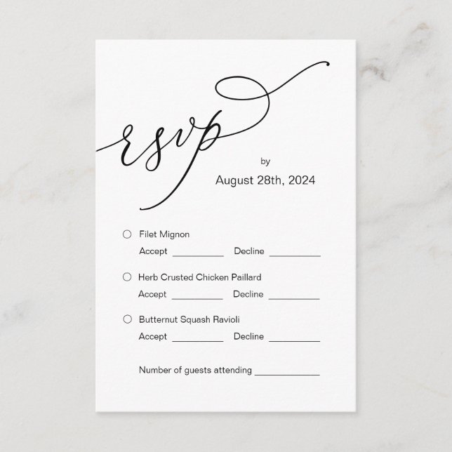Wedding Invitation RSVP Respond, Meal options Card (Front)
