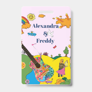 Wedding Invitation Rustic Festival Hippie Fun  ID Badge