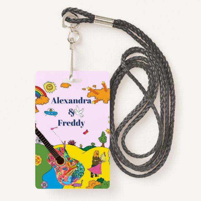 Wedding Invitation Rustic Festival Hippie Fun  ID Badge (Front with Lanyard)