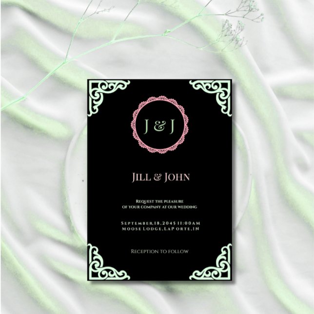 Wedding Invitation Sage Green Art Deco Card (Creator Uploaded)