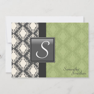 Wedding Invitation - Sage Green Damask Monogram
