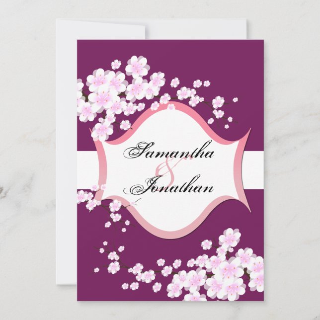Wedding Invitation Sangria & White Cherry Blossoms (Front)