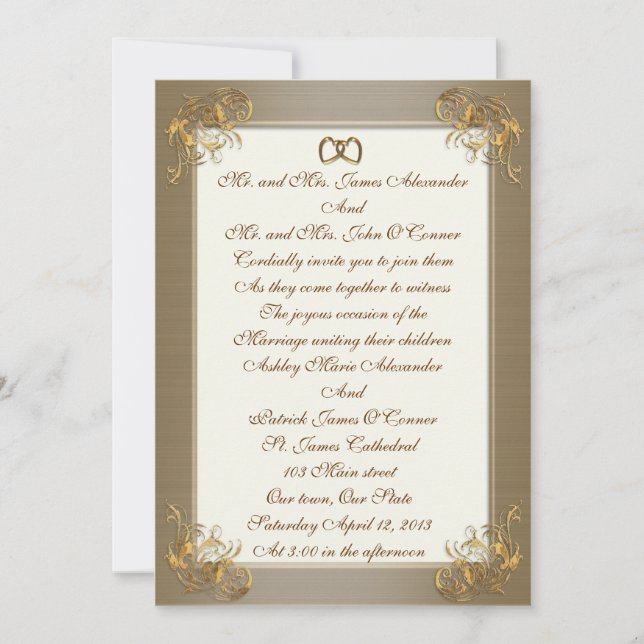 Wedding Invitation satin-look gold elegance (Front)