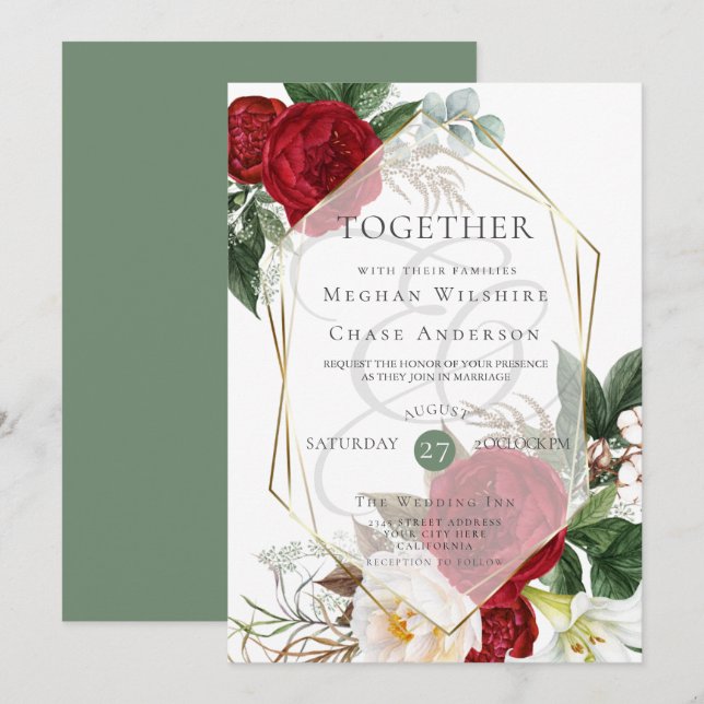 Wedding Invitation | Scarlet and Ivory Floral (Front/Back)