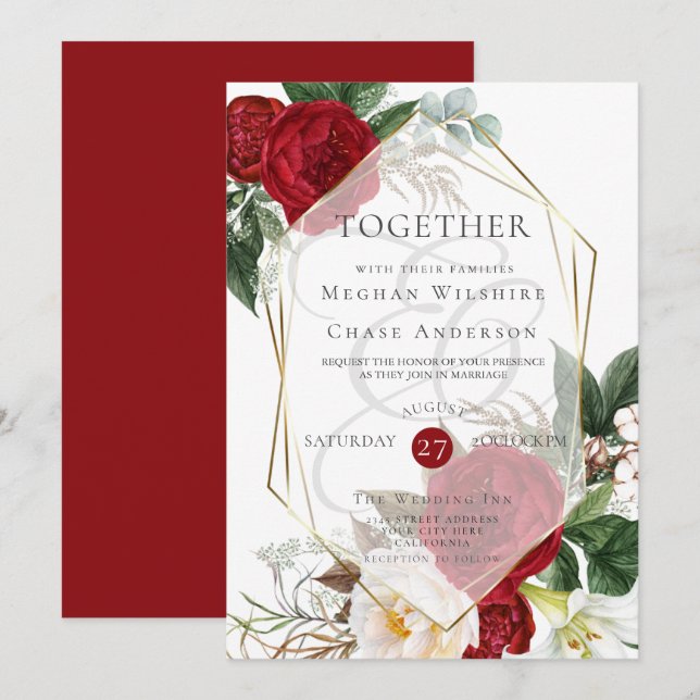 Wedding Invitation | Scarlet and Ivory Floral (Front/Back)
