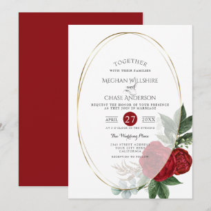 Wedding Invitation   Scarlet Peony Floral Oval