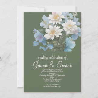 wedding invitation sea blue floral pastel