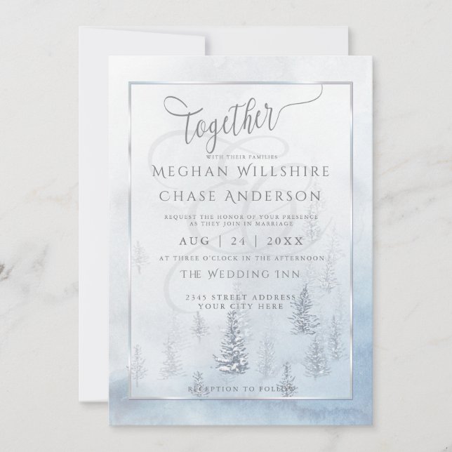 Wedding Invitation | Silver Blue Winter Wonderland (Front)