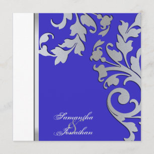 Wedding Invitation Silver Sparkle Floral Swirls