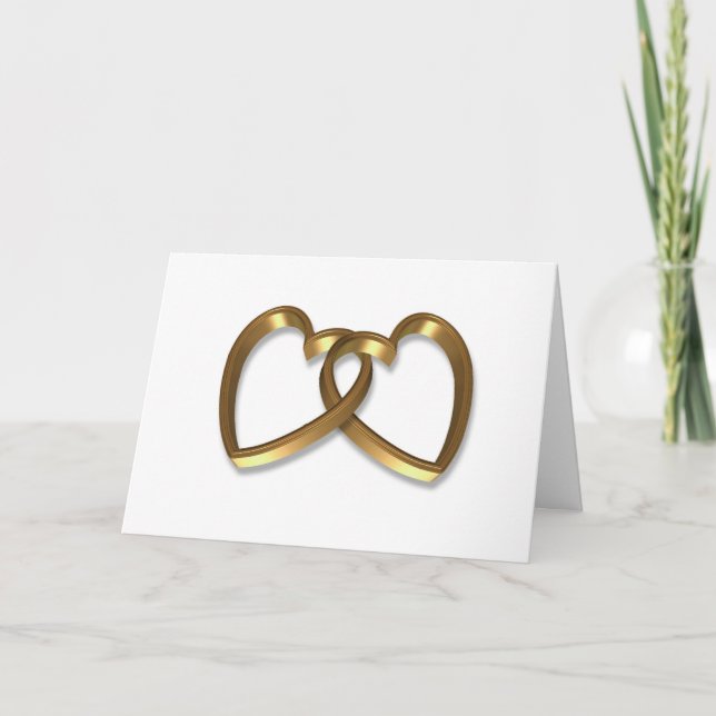 Wedding invitation simple  linked gold  hearts 3D (Front)