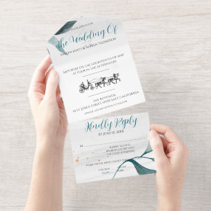 Wedding invitation, simple with retro carriage all in one invitation