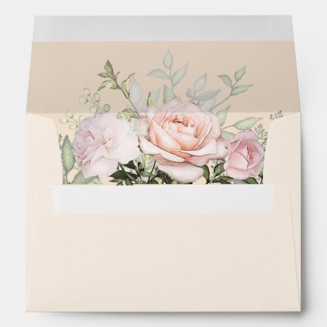 Wedding Invitation Spray of Pink Roses Inside Envelope (Back (Bottom))