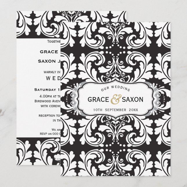 WEDDING INVITATION style savvy black and white (Front/Back)