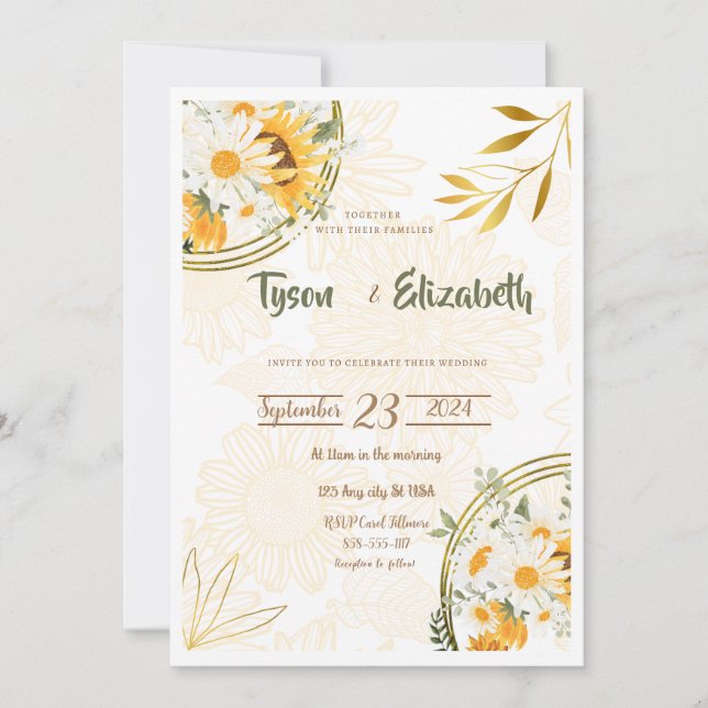 Wedding Invitation- Sunflowers- Yellow and White Invitation (Front)