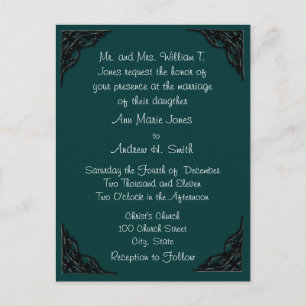 Wedding Invitation Teal with Black Corners