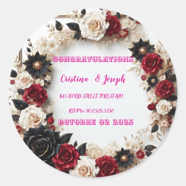 Wedding Invitation Template Classic Round Sticker (Front)