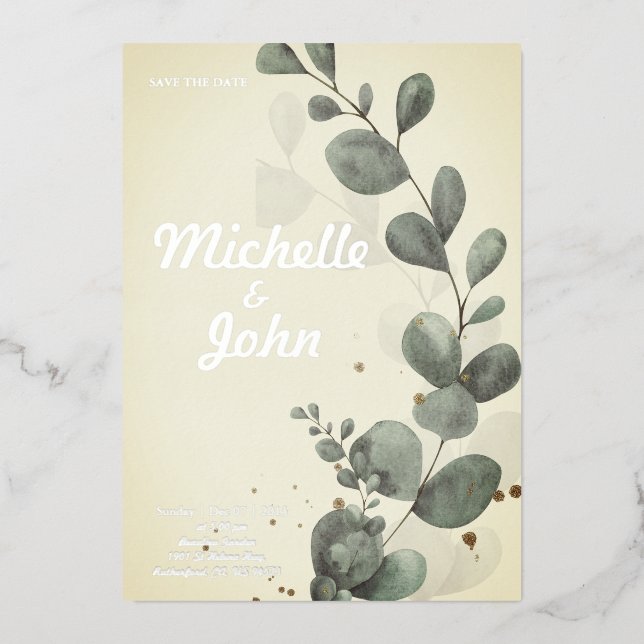 Wedding Invitation Template with Eucalyptus (Front)
