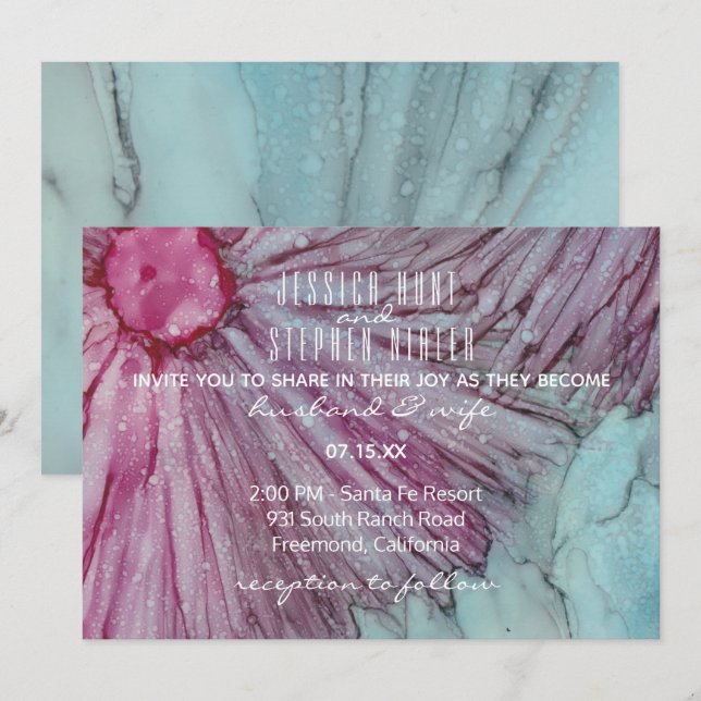 Wedding Invitation Turquoise and Lavender (Front/Back)