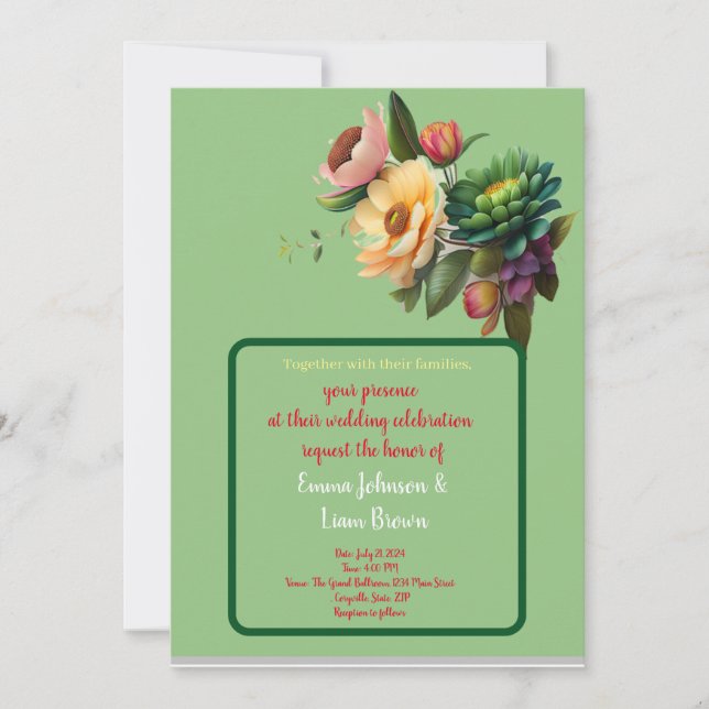 wedding invitation vibrant floral  card (Front)