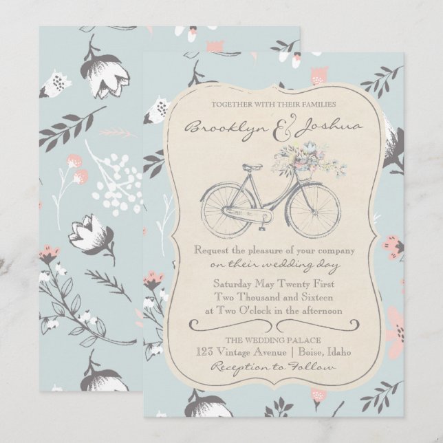 WEDDING INVITATION | Vintage Bicycle Love Wedding (Front/Back)