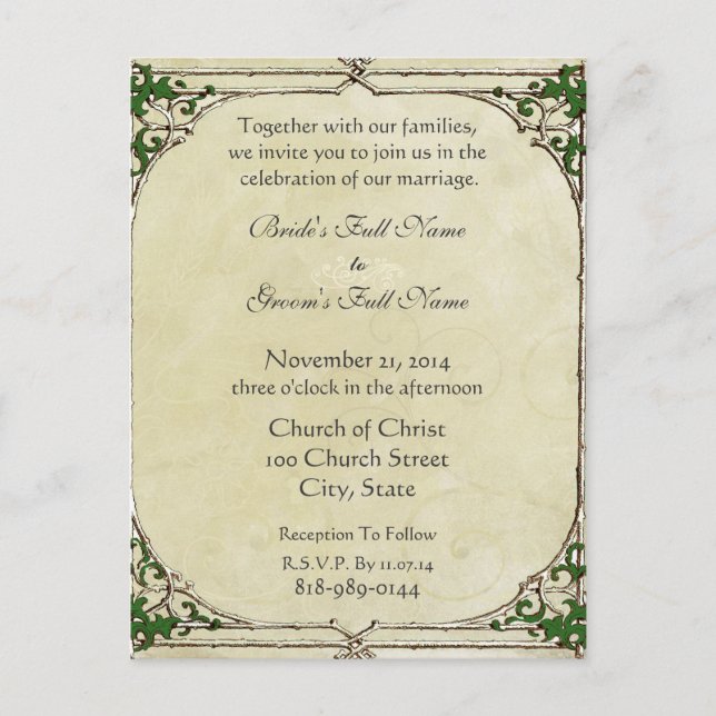Wedding Invitation Vintage Frame Parchment Swirl Postcard (Front)