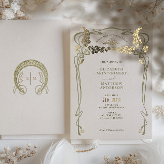 Wedding Invitation Vintage Minimalist Art Nouveau