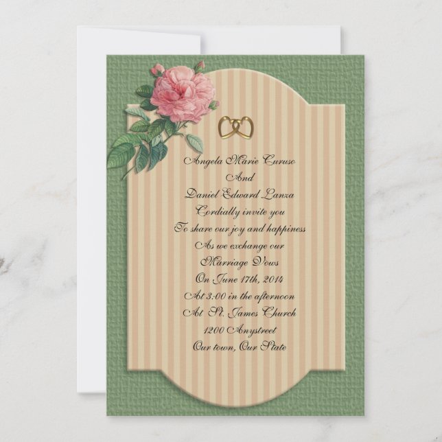 Wedding invitation vintage rose shabby chic (Front)