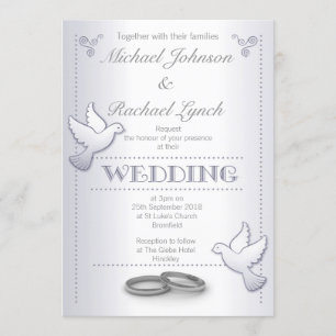 Wedding Invitation Vintage Silver Lovebirds